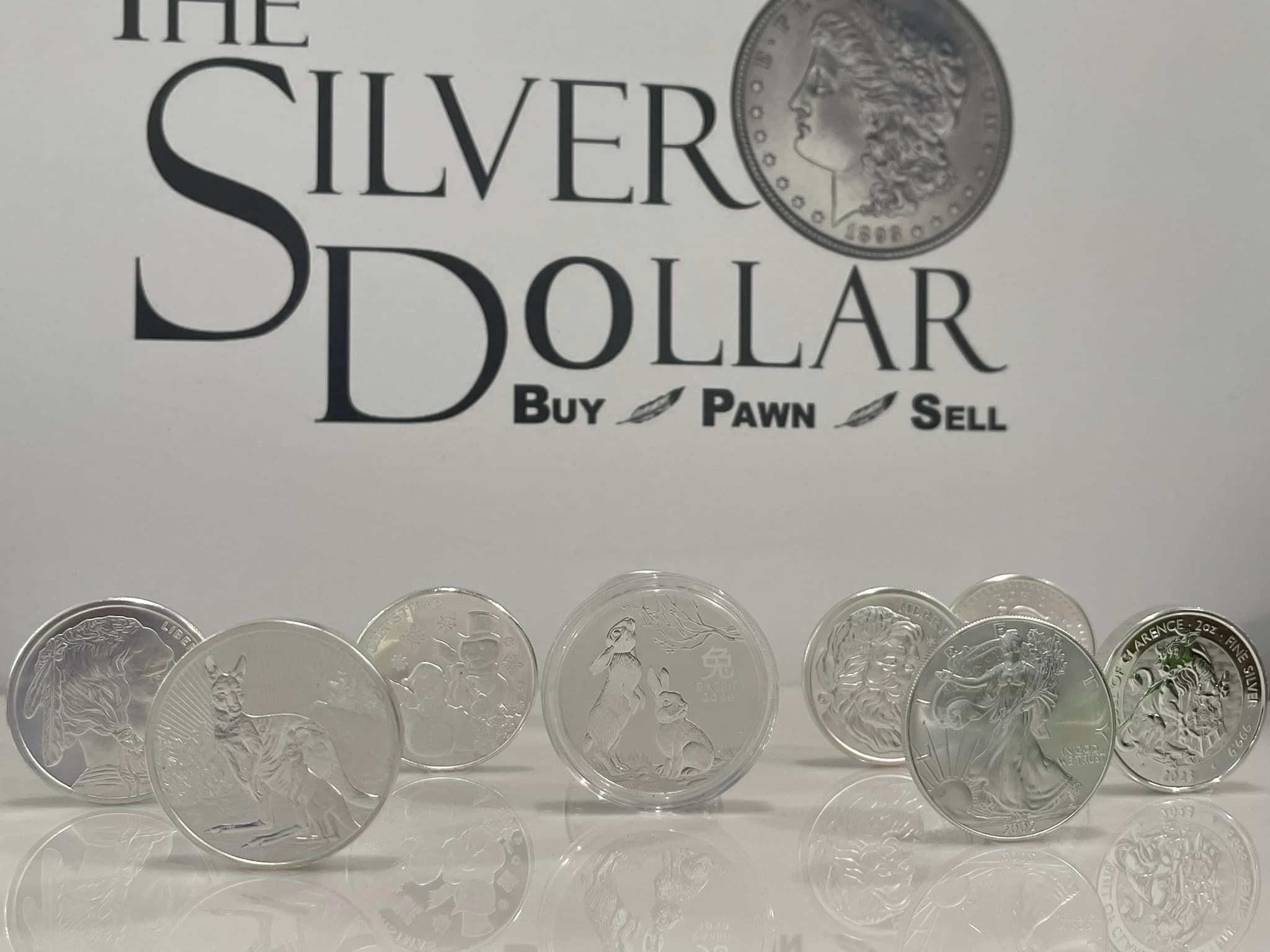 Collectible coins spread on the counter