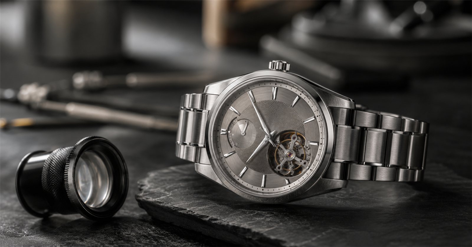 A luxury Rolex watch under inspection