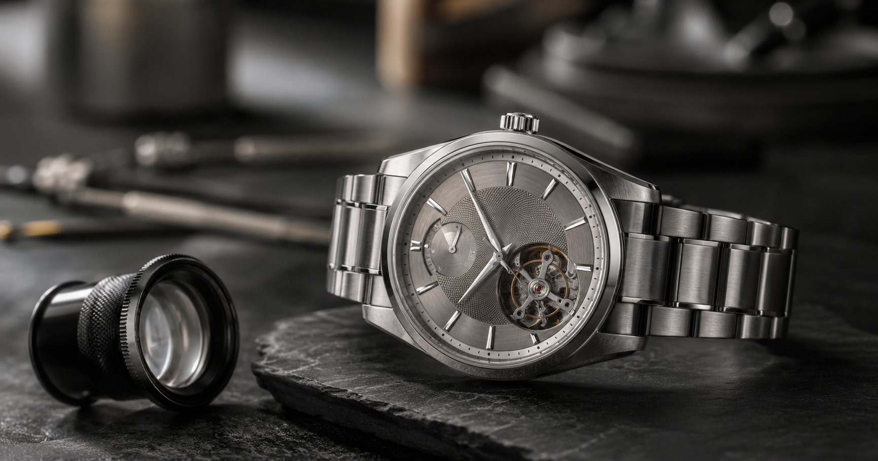 A luxury Rolex watch under inspection