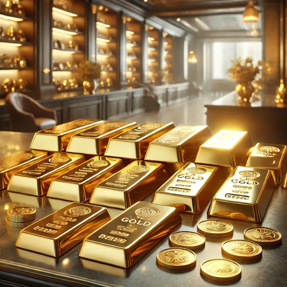 Gold bars and jewelry on the counter at The Roswell Silver Dollar