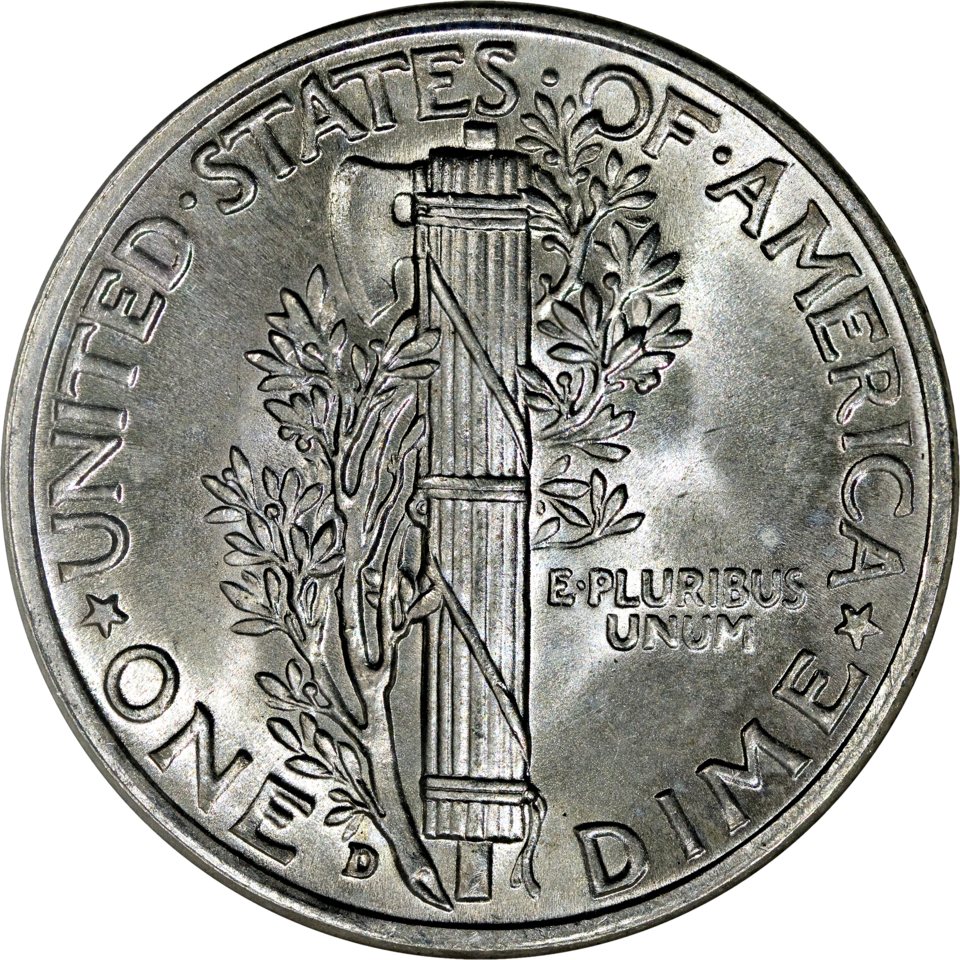 1943D Mercury Dime reverse-cutout