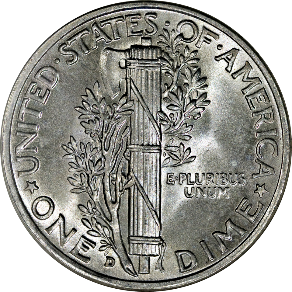 1943D Mercury Dime reverse-cutout