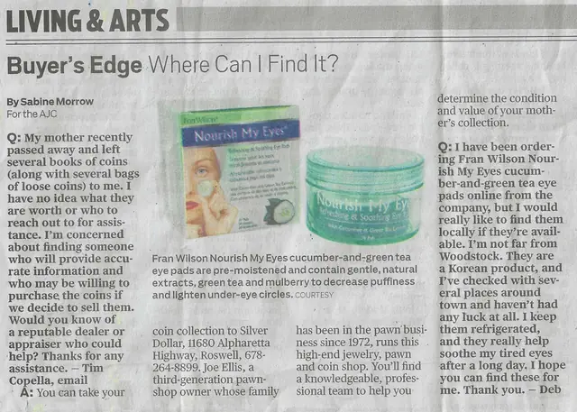 Atlanta Journal-Constitution Living & Arts page with the Buyer’s Edge column recommending Silver Dollar for an inherited coin collection