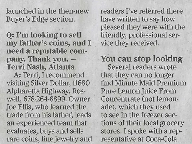 Atlanta Journal-Constitution Buyer’s Edge clipping recommending Silver Dollar in Roswell to a reader selling her father’s coins