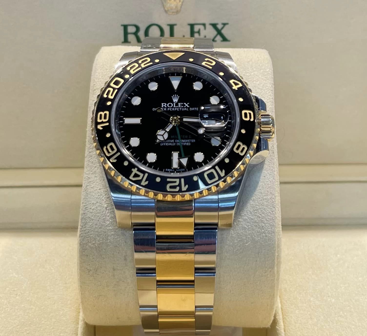 Luxury wristwatch being evaluated